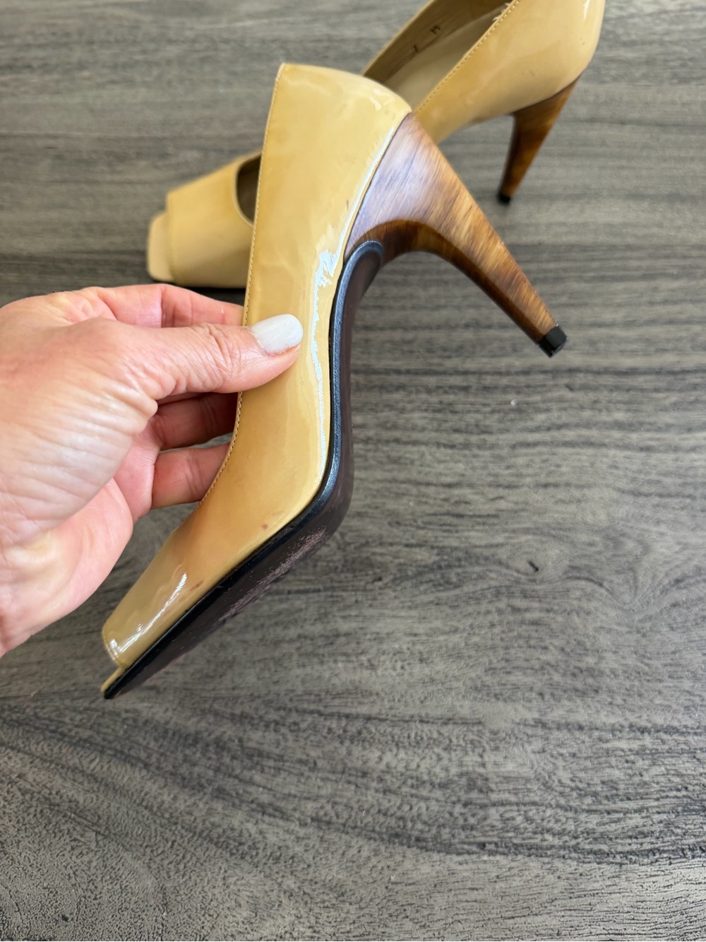 Stuart Weitzman Patent Peep-Toe Heels in Butter Yellow - Picture 5 of 12
